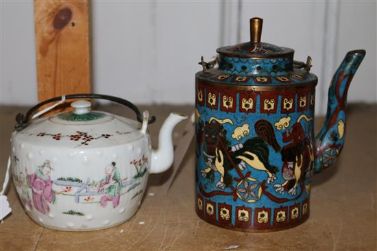 Cloisonne pot and porcelain teapot